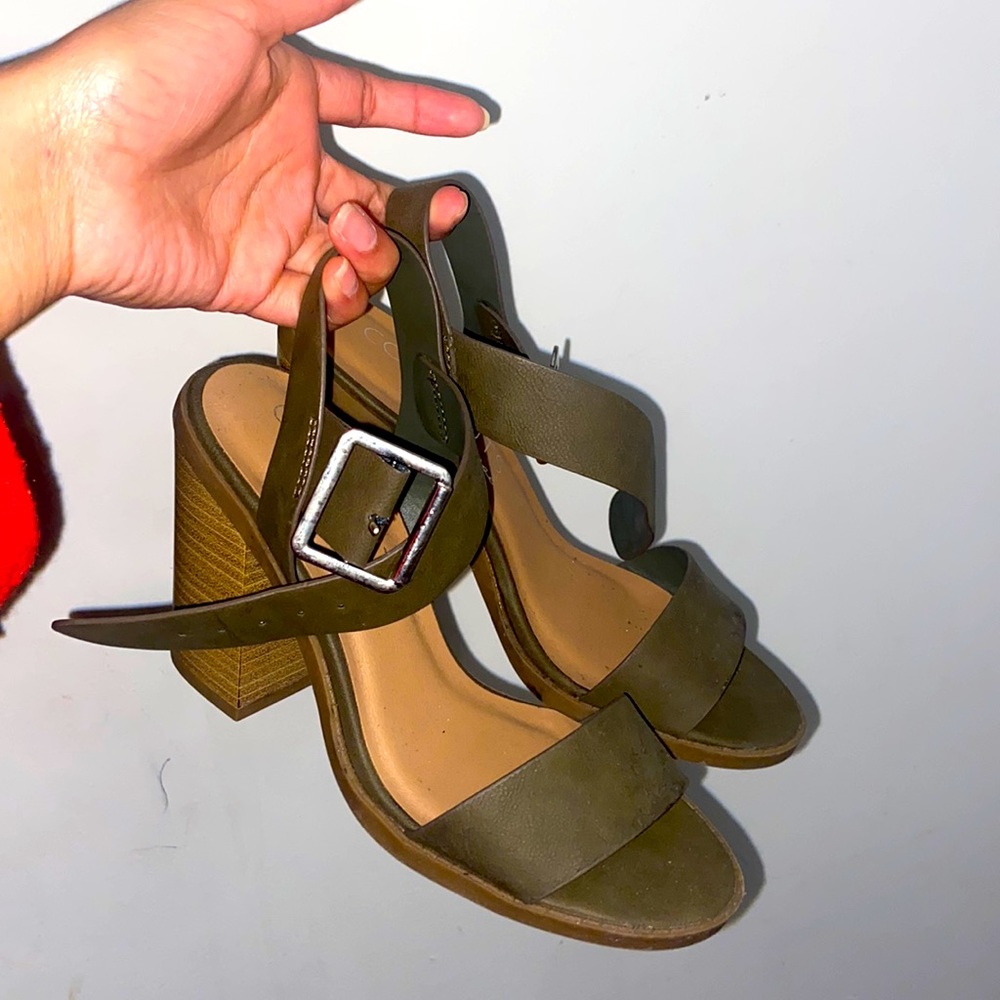 Olive green block heels